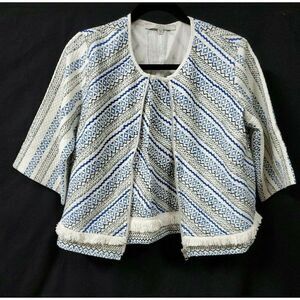Guess Blue Skirt Set Sz Medium Tribal Print Short Zip Blazer Sz Large Skirt